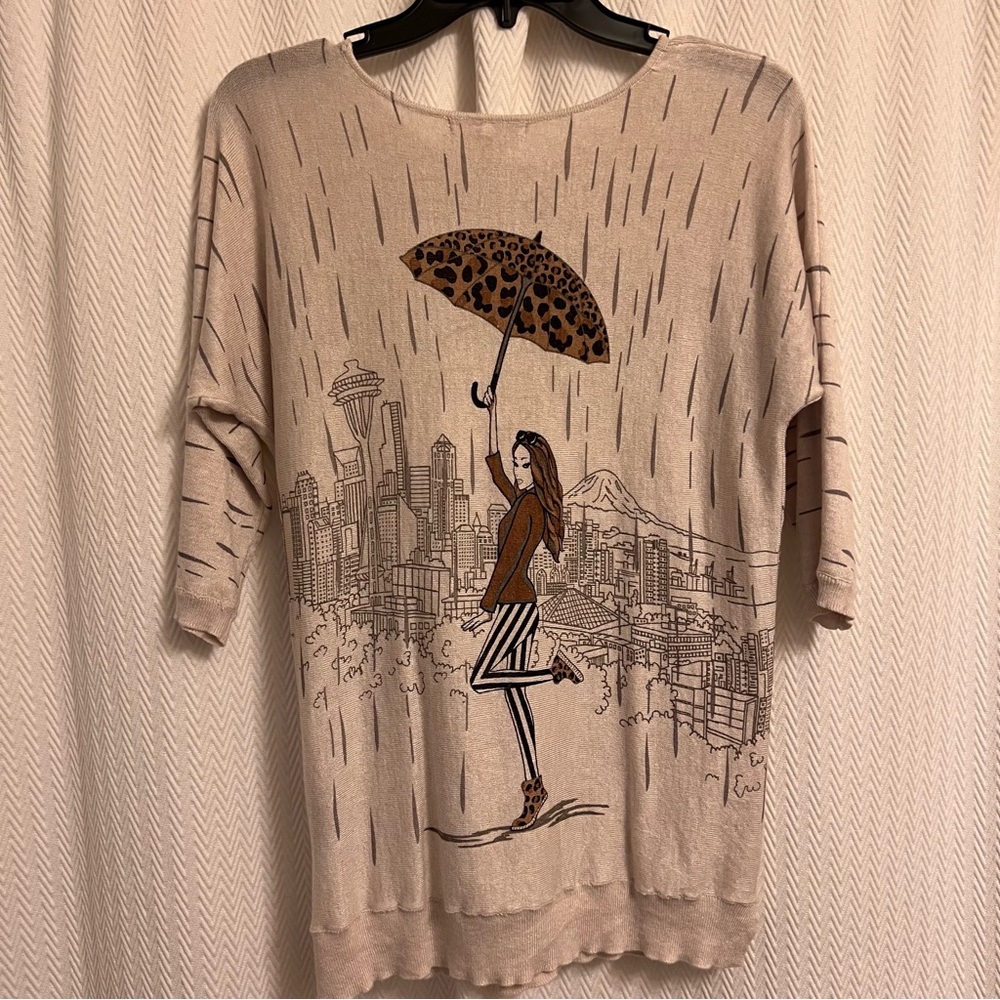 Mesh + Lace brown tunic with girl with umbrella in the rain small